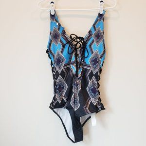 Aonishua One Piece Swimsuit Aztec Print with Tie Detail Size XL